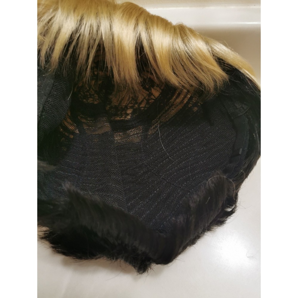 Short Ombre Blonde Black Human Hair Wig Pixie Cut Wigs Work Wig - Picture 12 of 16